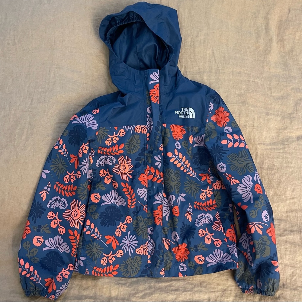 The North Face Resolve Reflective Jacket Girls Floral Blue Rain Jacket